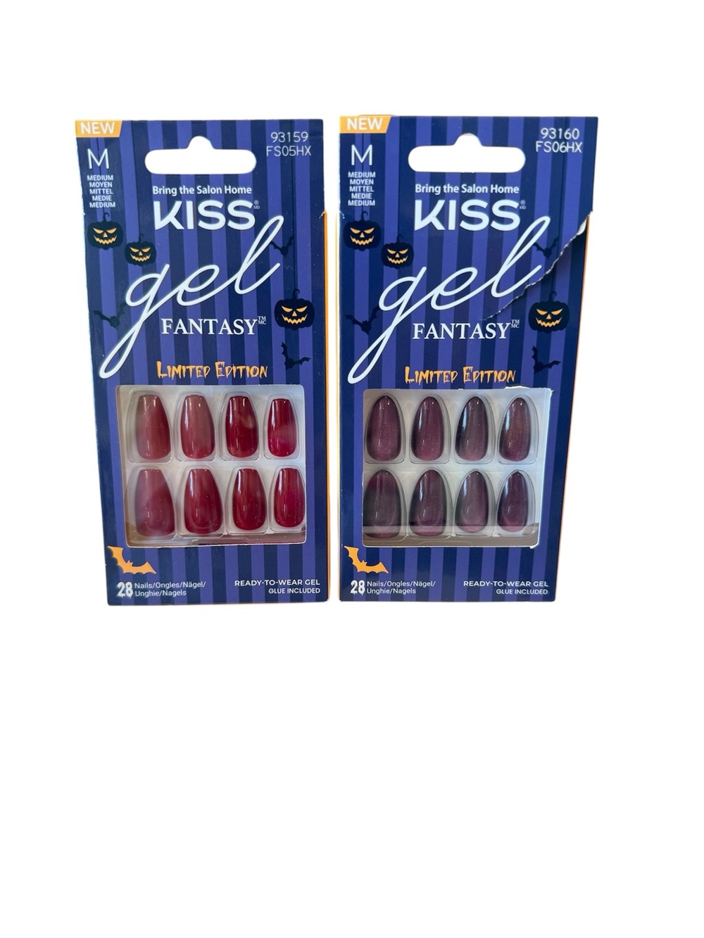 Kiss Gel Fantasy Halloween Medium Almond/Coffin Red & Purple Press On Nails